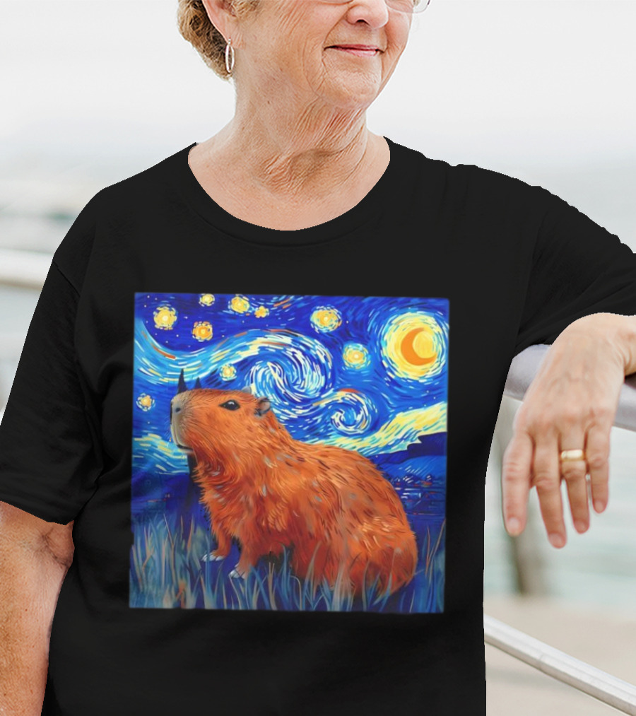 Capybara Starry Night Van Gogh Fusion T-Shirt