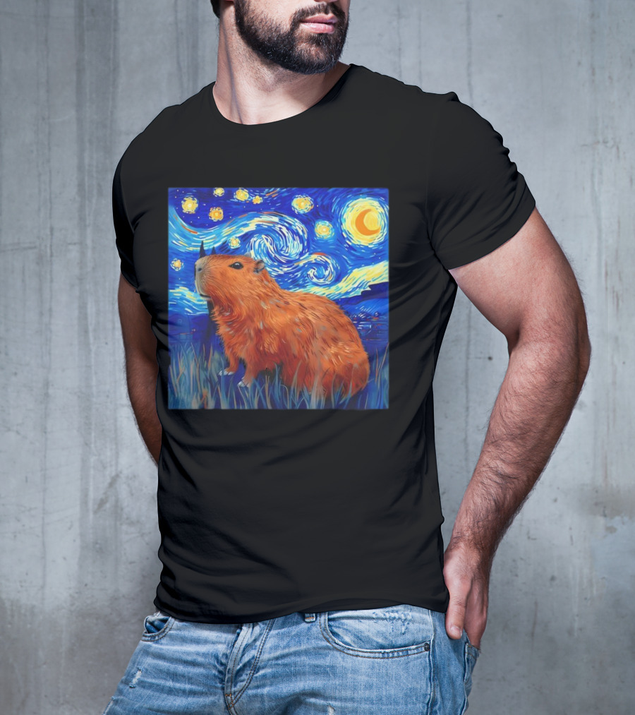 Capybara Starry Night Van Gogh Fusion T-Shirt