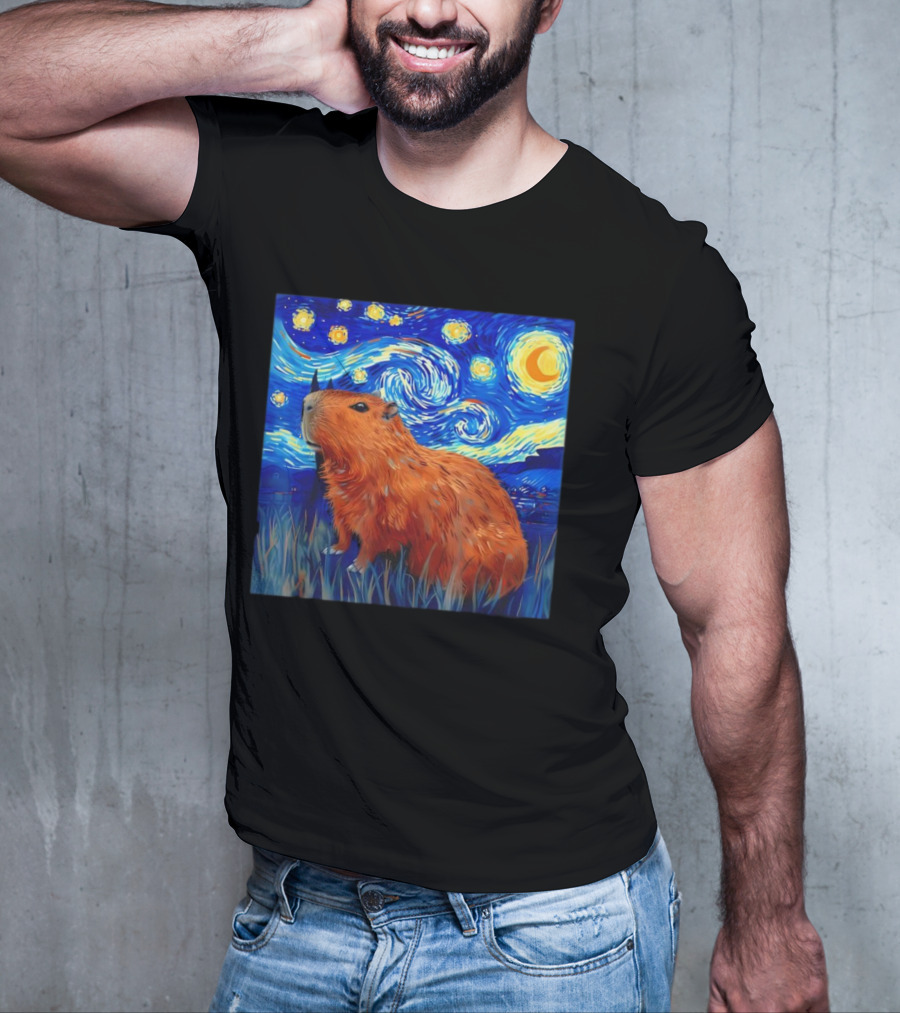 Capybara Starry Night Van Gogh Fusion T-Shirt