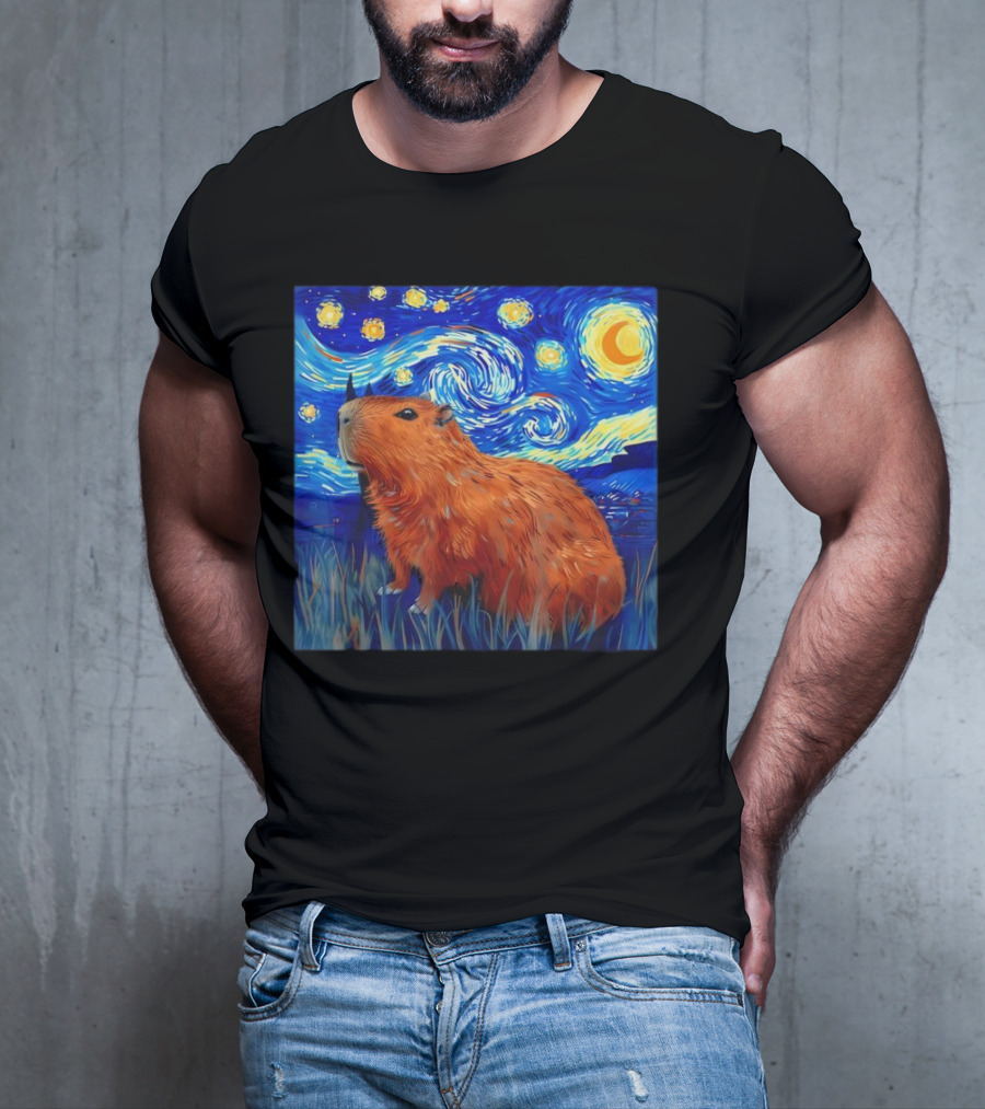 Capybara Starry Night Van Gogh Fusion T-Shirt