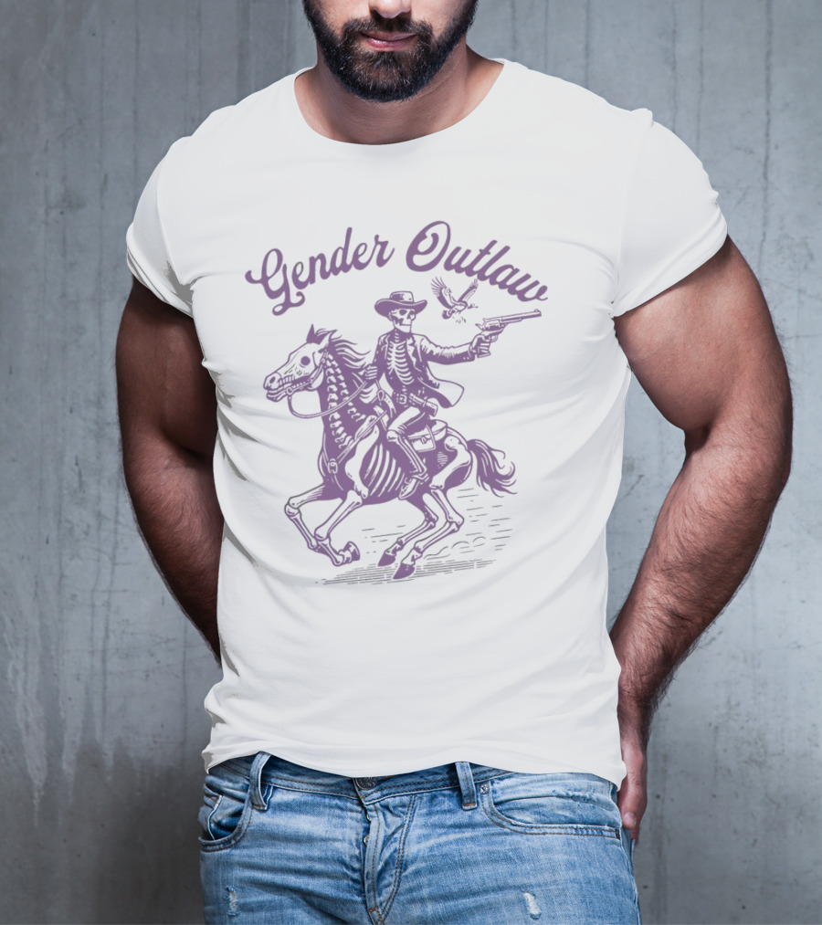 Gender Outlaw Skeleton Cowboy Rider With Pride T-Shirt