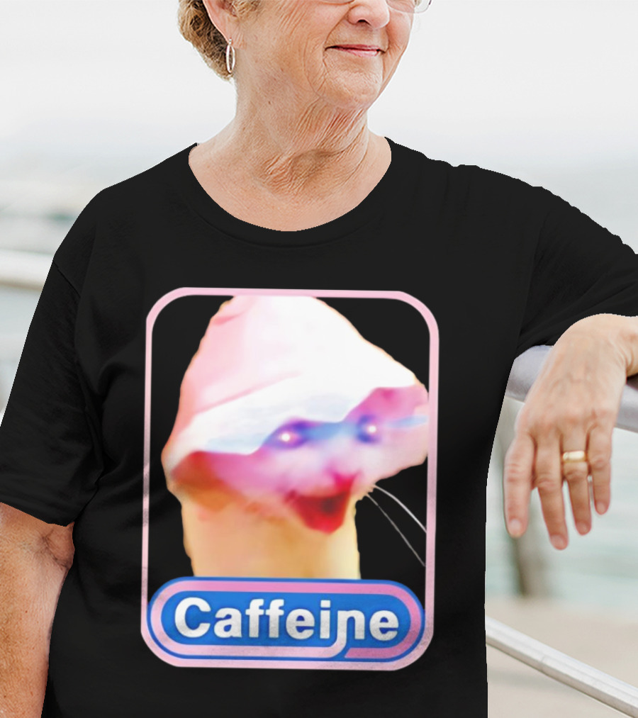 K45ink Caffeine Meme Cat With Glowing Eyes T-Shirt