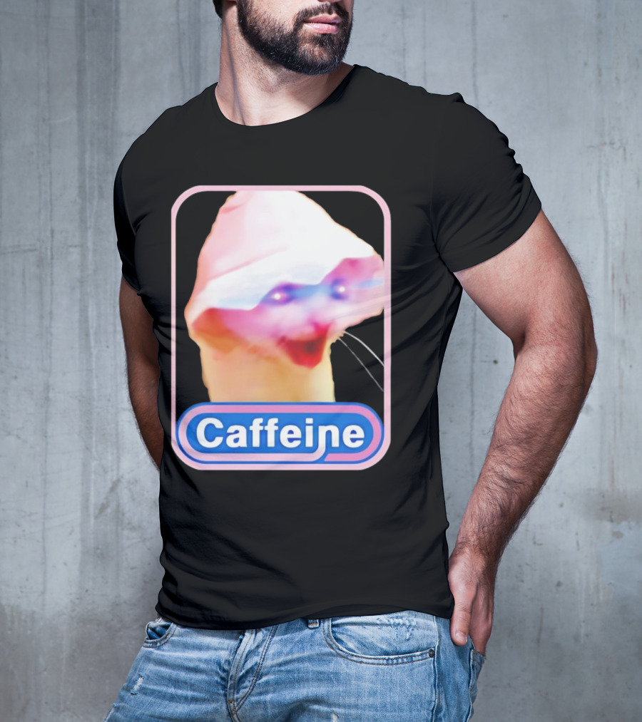 K45ink Caffeine Meme Cat With Glowing Eyes T-Shirt