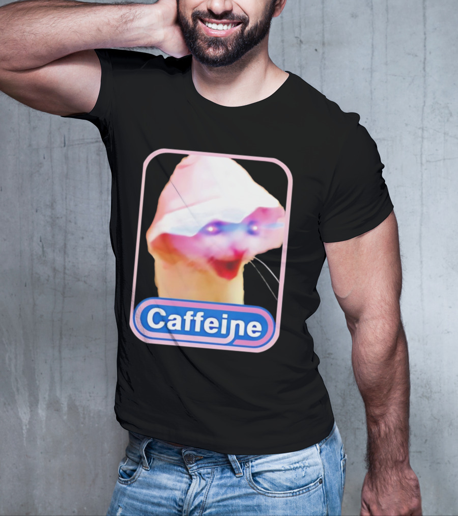 K45ink Caffeine Meme Cat With Glowing Eyes T-Shirt