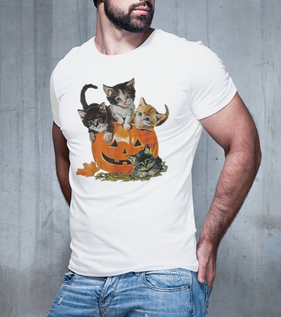 Vintage 90s Cat Pumpkin Halloween Spooky Season T-Shirt