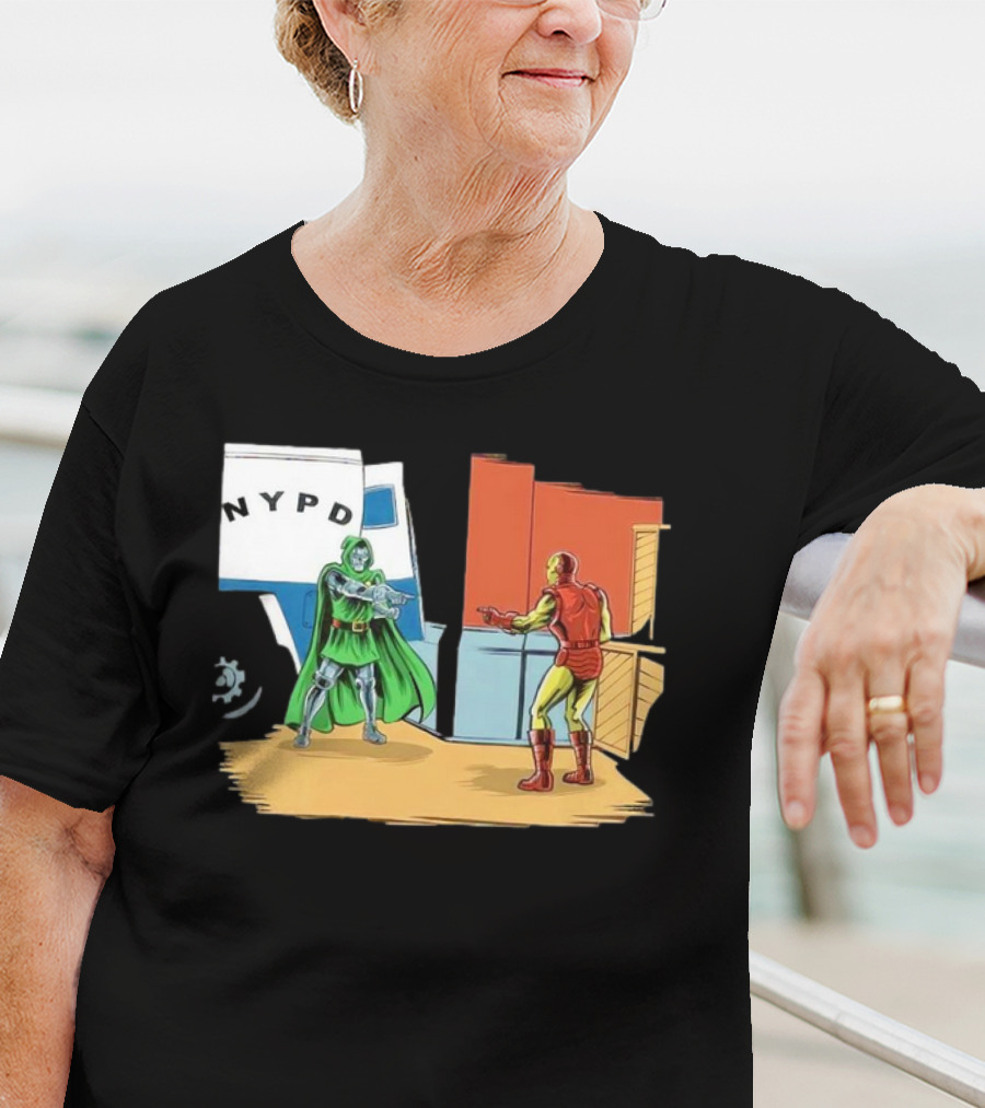 Doctor Doom Pointing At Iron Man In NYPD Scene New Mask Same Task T-Shirt