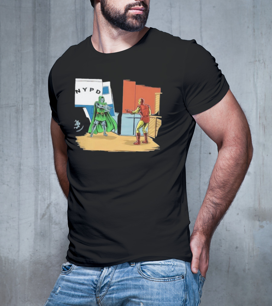 Doctor Doom Pointing At Iron Man In NYPD Scene New Mask Same Task T-Shirt