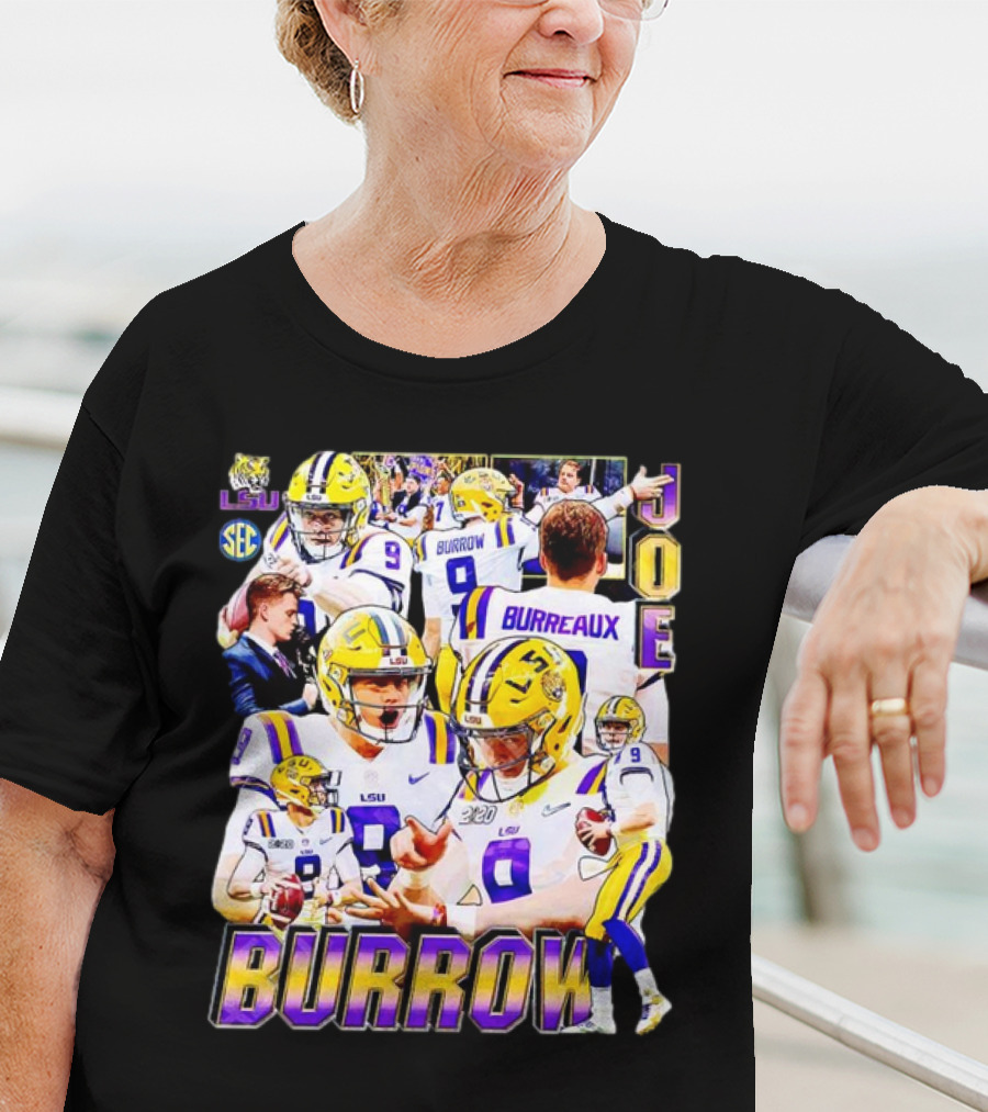 LSU Tigers Joe Burrow 9 SEC Football Burreaux Quarterback T-Shirt