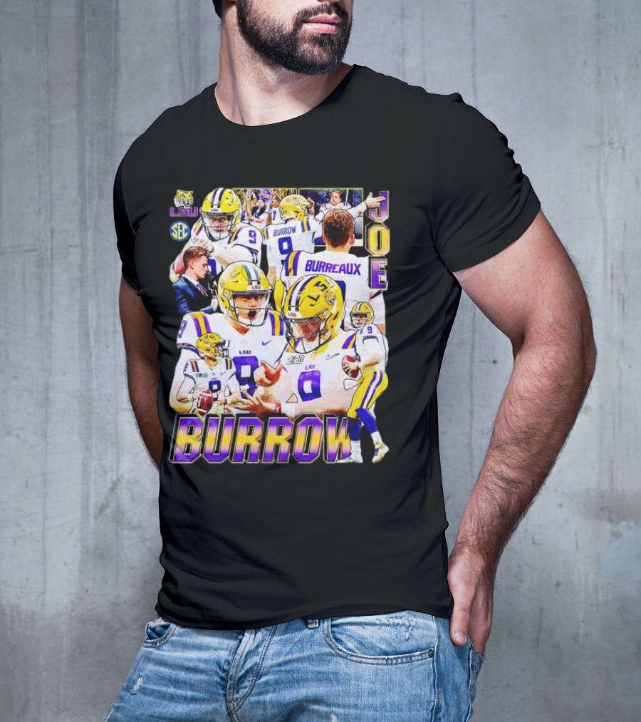 LSU Tigers Joe Burrow 9 SEC Football Burreaux Quarterback T-Shirt