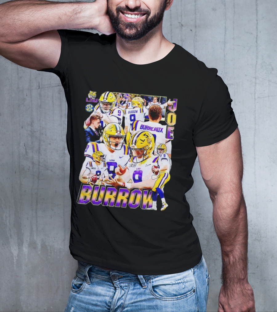 LSU Tigers Joe Burrow 9 SEC Football Burreaux Quarterback T-Shirt