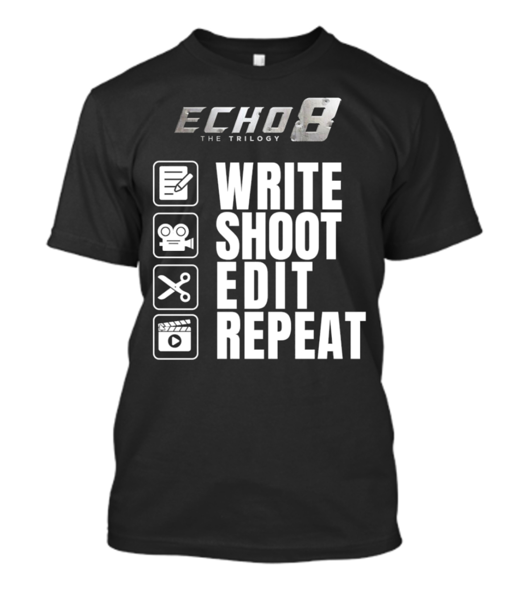 Echo 8 The Trilogy Write Shoot Edit Repeat Icons T-Shirt