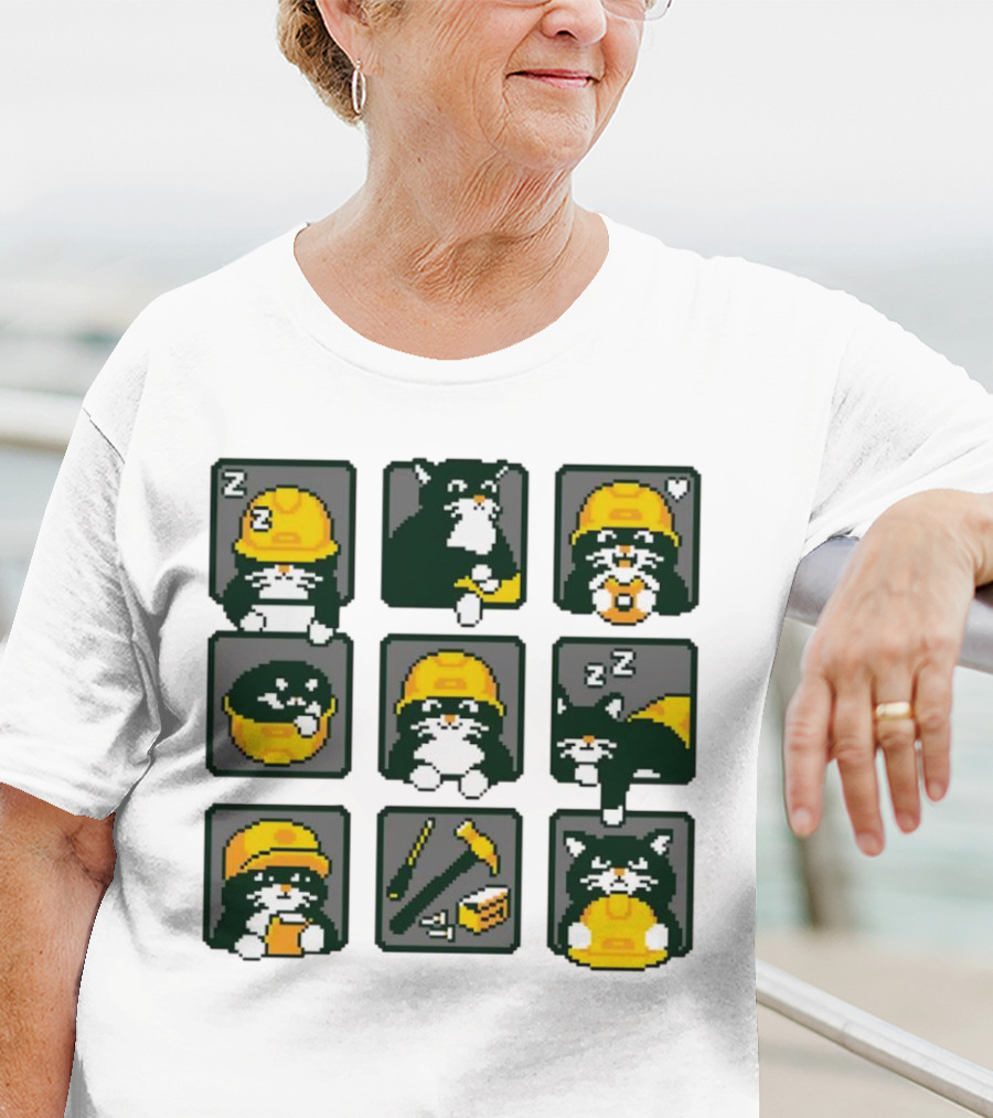 Cats In Construction Jobs Pixel Art Game T-Shirt