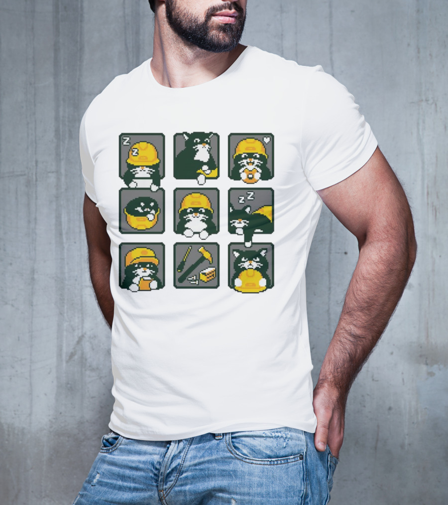 Cats In Construction Jobs Pixel Art Game T-Shirt