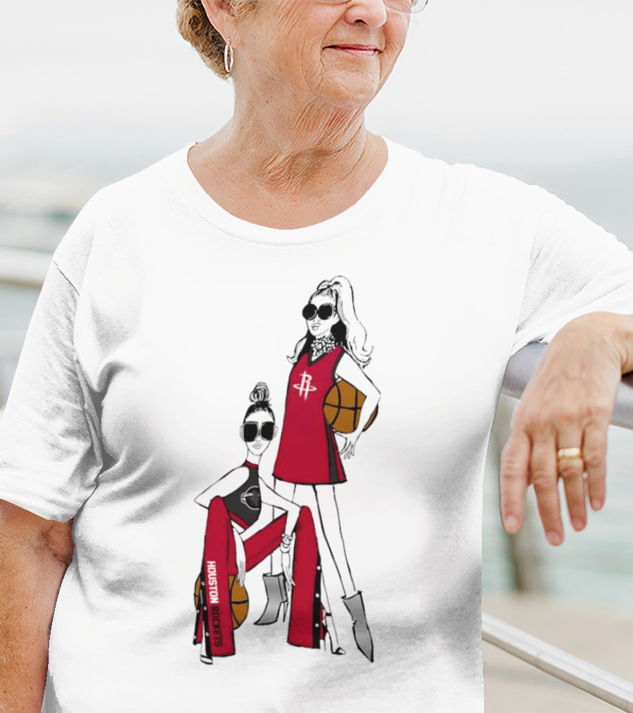 Houston Rockets G-III 4Her Basketball Girls Fitted Red Fashion Style With Basketballs T-Shirt