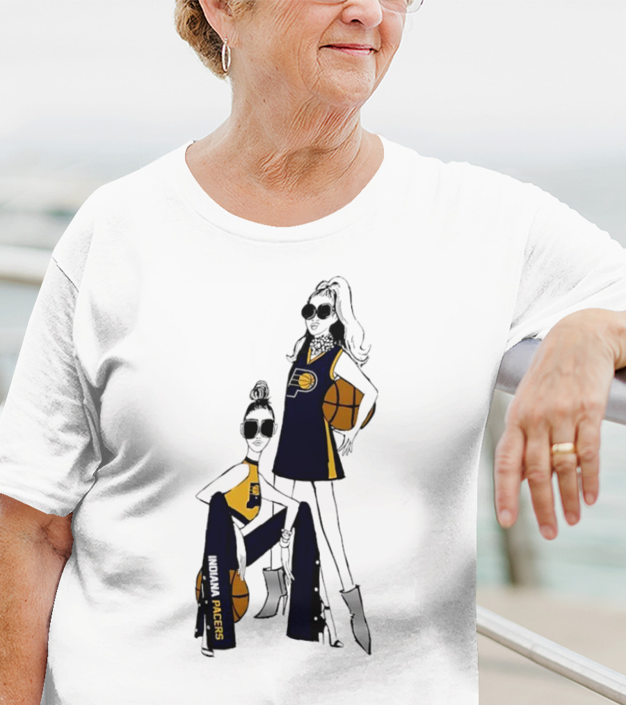 Indiana Pacers G-III 4Her Basketball Girls Fitted Fashion Illustration With Basketballs T-Shirt
