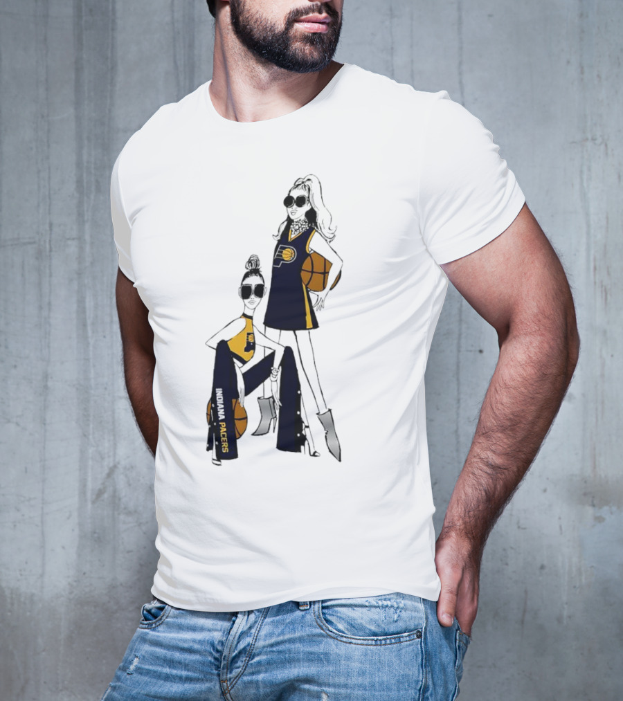 Indiana Pacers G-III 4Her Basketball Girls Fitted Fashion Illustration With Basketballs T-Shirt