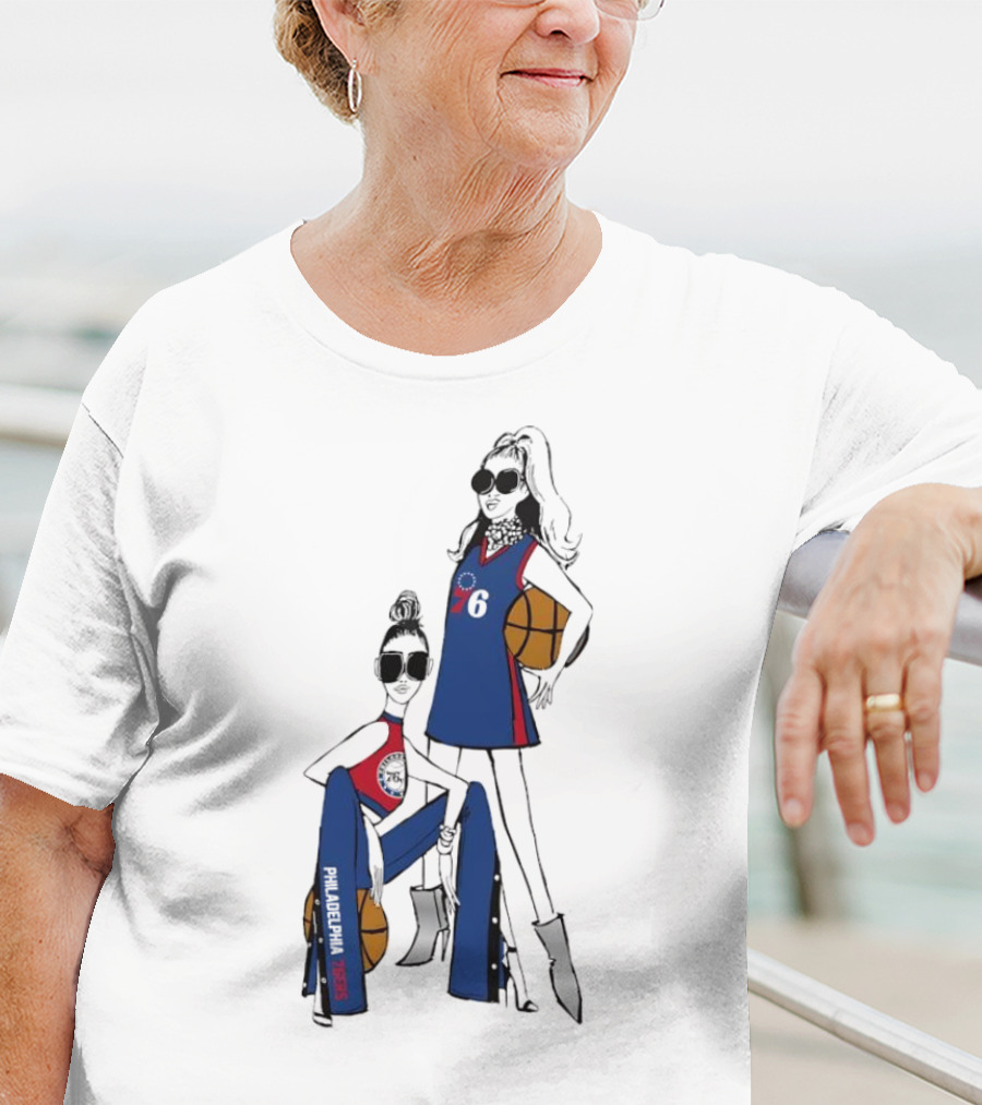 Philadelphia 76ers G-III 4Her Basketball Girls Fitted Blue And Red 76 Jersey And Pants With Basketball T-Shirt