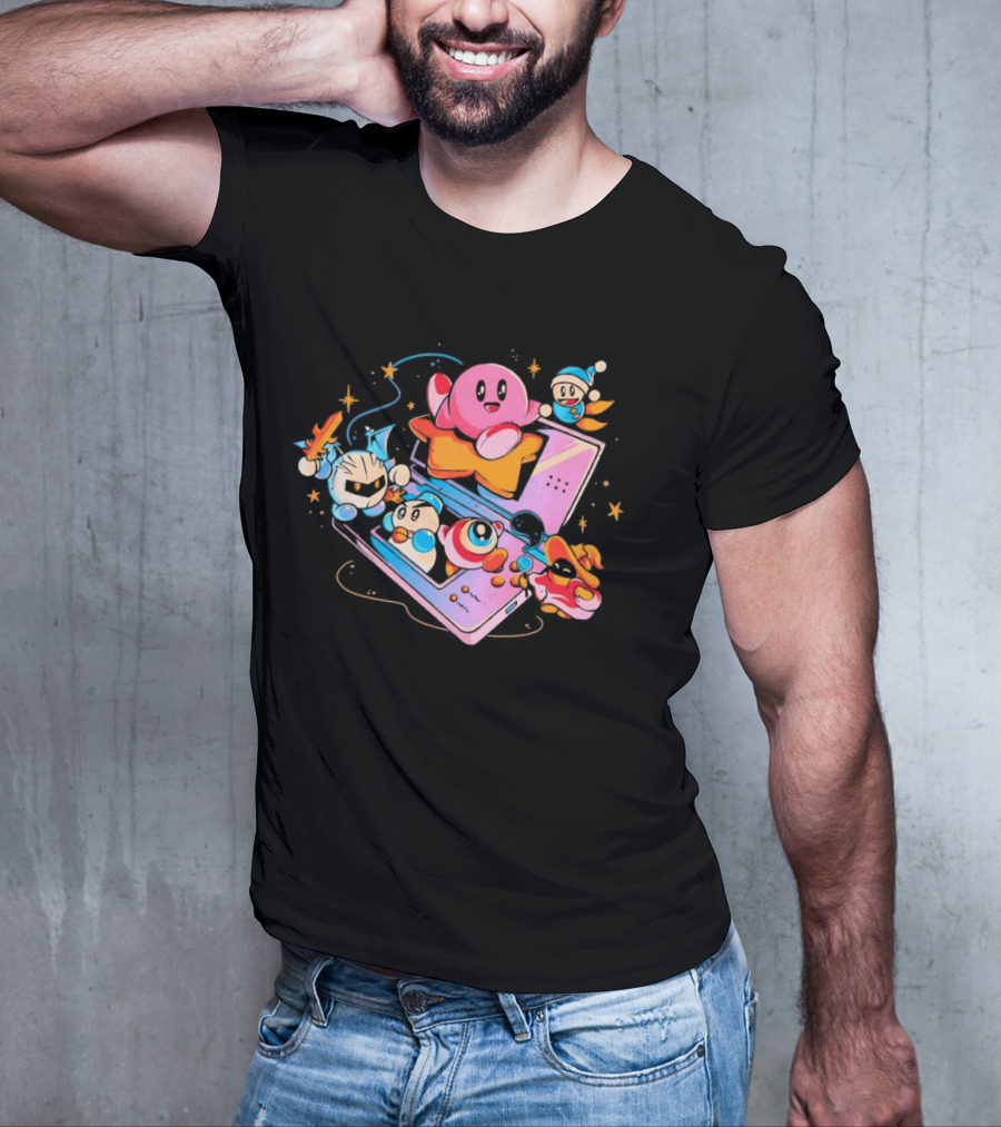 Kirby And Friends Adventure On Pink Portable Game Console T-Shirt