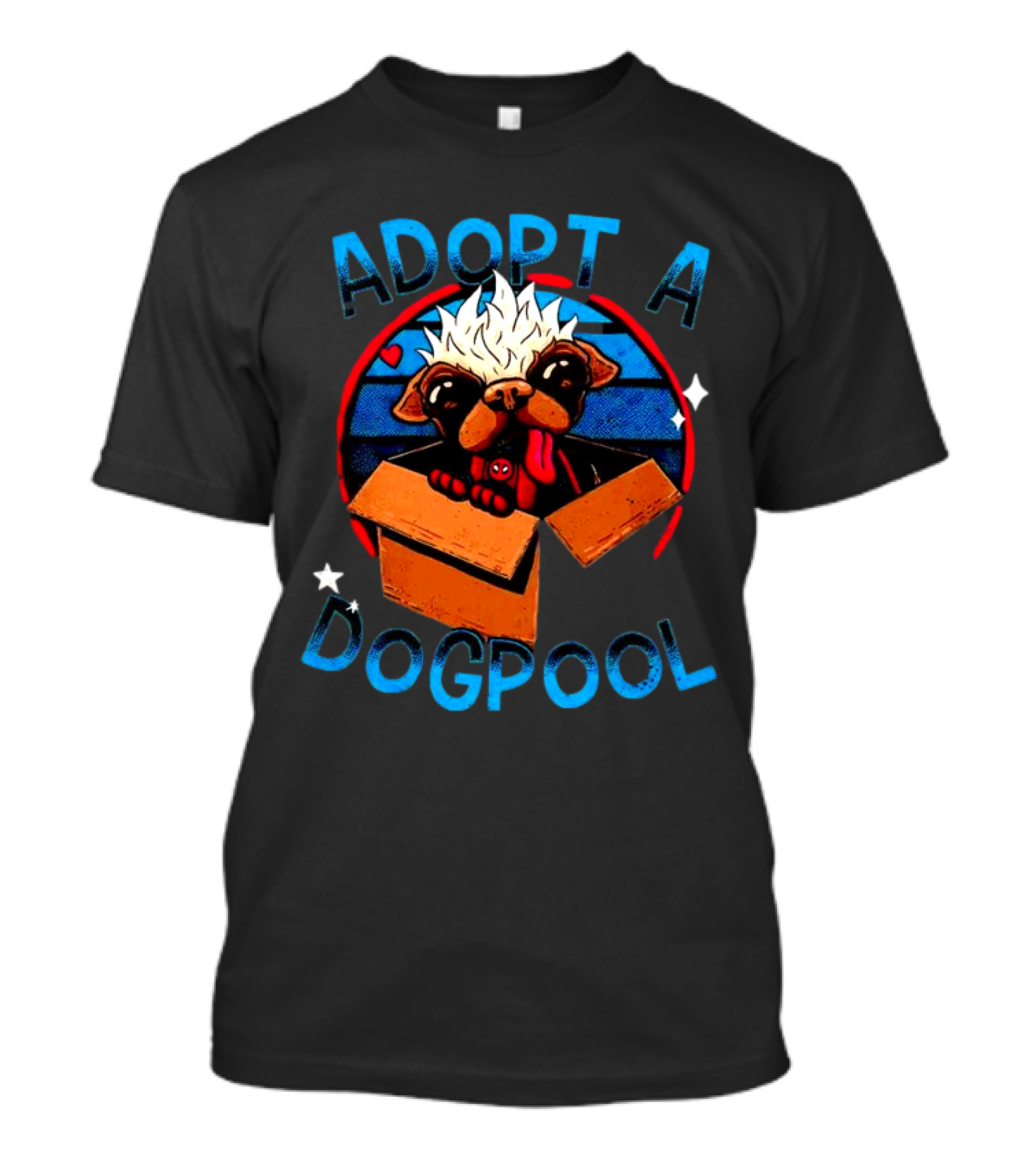 Adopt A Dogpool Cute Pug In Cardboard Box With Hearts And Stars T-Shirt