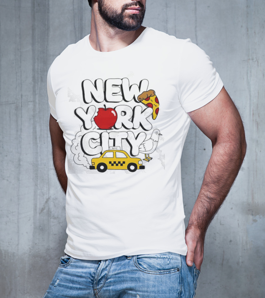 NEW YORK CITY Apple Pizza Taxi Pigeon T-Shirt