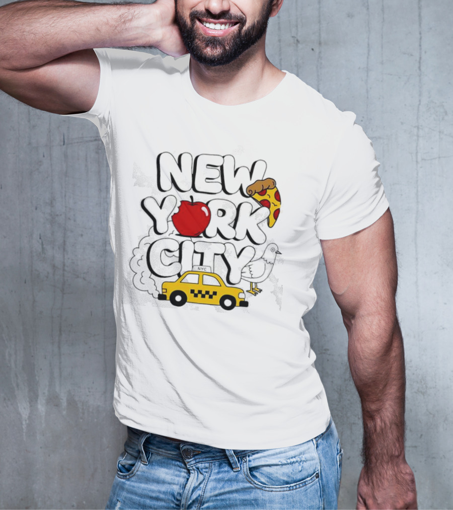 NEW YORK CITY Apple Pizza Taxi Pigeon T-Shirt