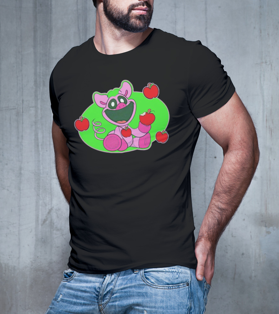 Pickypiggy Smiling Critters Happy Pig Eating Apples T-Shirt