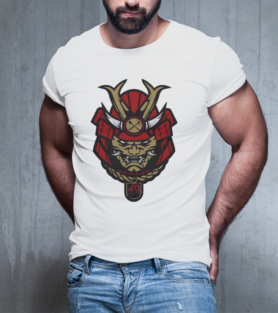 San Francisco 49ers Samurai Head With Crossed Axes And Number 49 T-Shirt