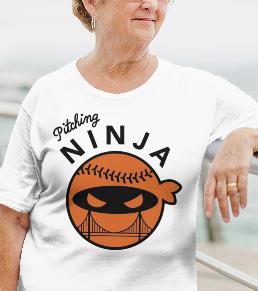 Pitching Ninja San Francisco Giants Orange Ball Face With Bridge T-Shirt