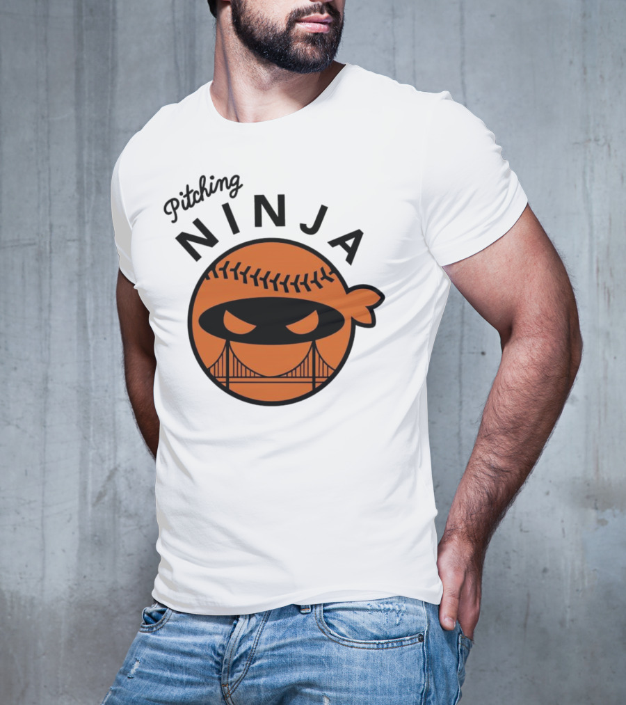 Pitching Ninja San Francisco Giants Orange Ball Face With Bridge T-Shirt