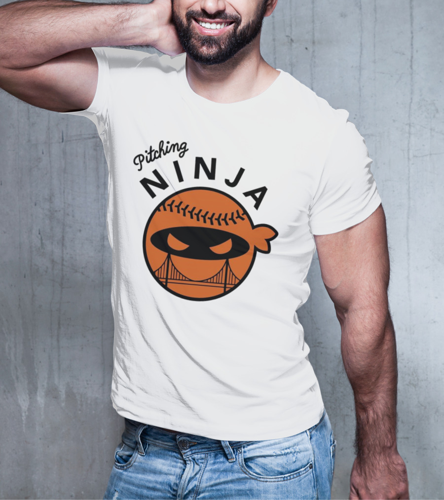 Pitching Ninja San Francisco Giants Orange Ball Face With Bridge T-Shirt