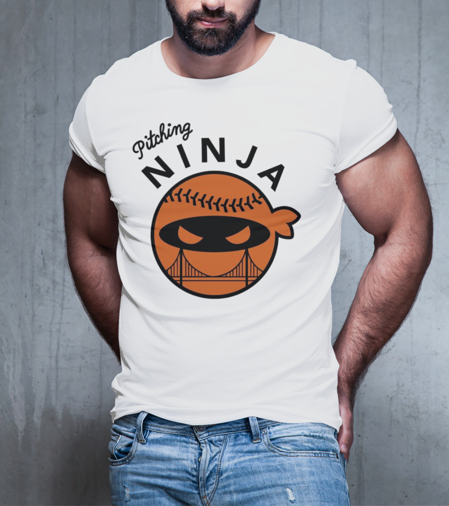 Pitching Ninja San Francisco Giants Orange Ball Face With Bridge T-Shirt