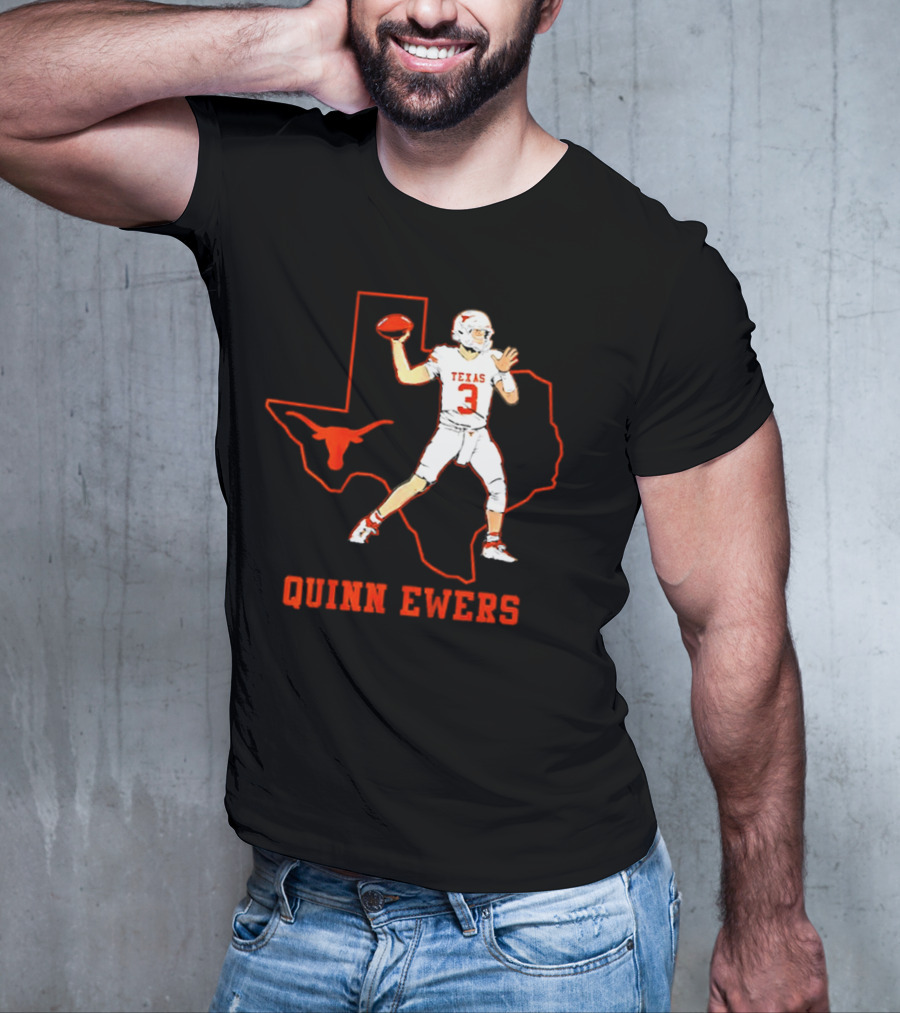 Quinn Ewers Texas Longhorns Football State Outline T-Shirt