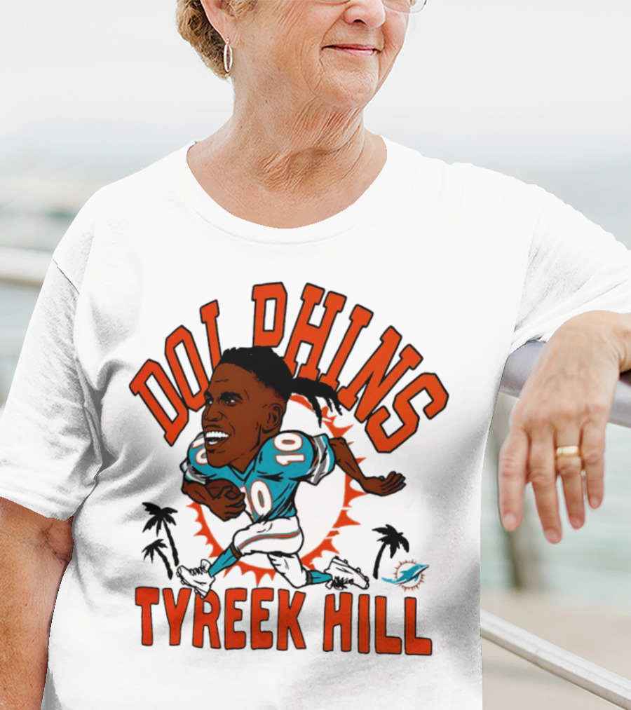 Tyreek Hill Miami Dolphins Caricature Player Signature Dolphins T-Shirt