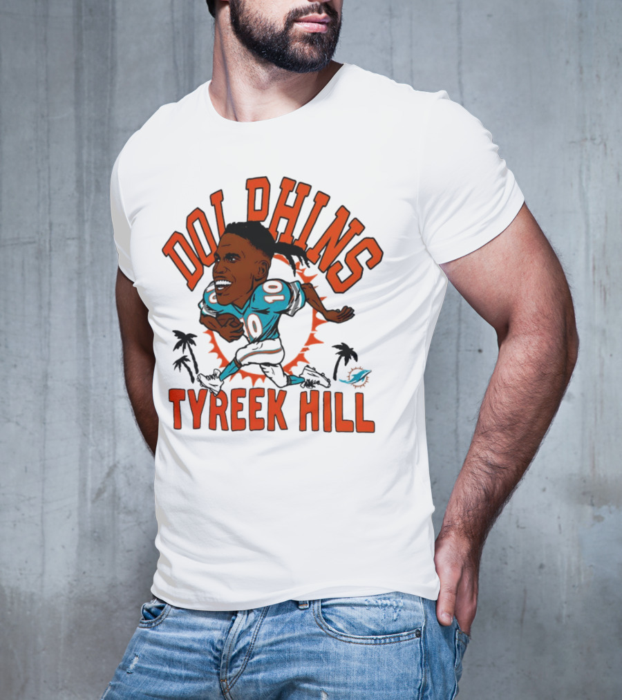 Tyreek Hill Miami Dolphins Caricature Player Signature Dolphins T-Shirt