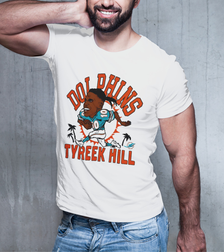 Tyreek Hill Miami Dolphins Caricature Player Signature Dolphins T-Shirt