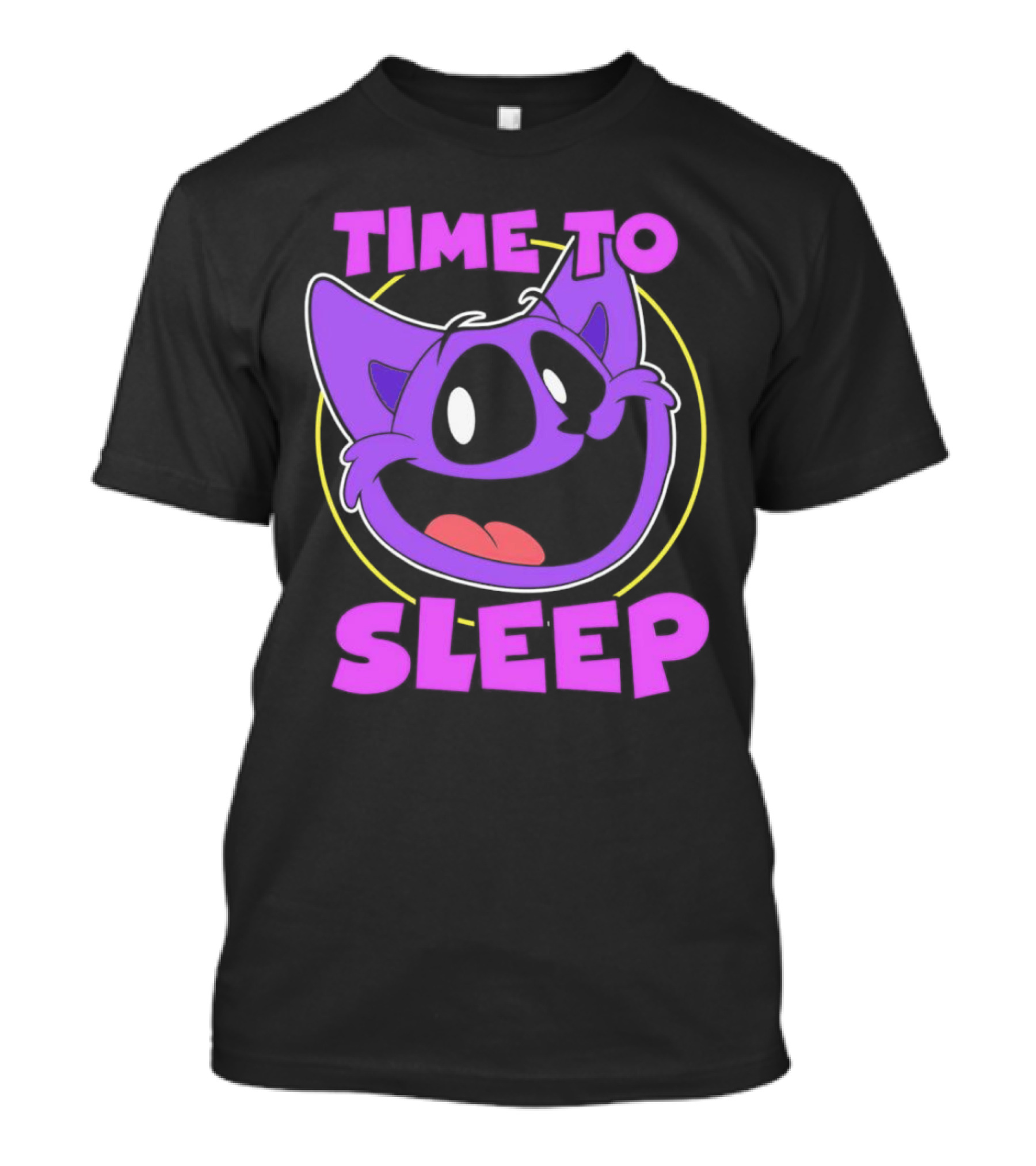 Time To Sleep Purple Cat Cartoon Face T-Shirt