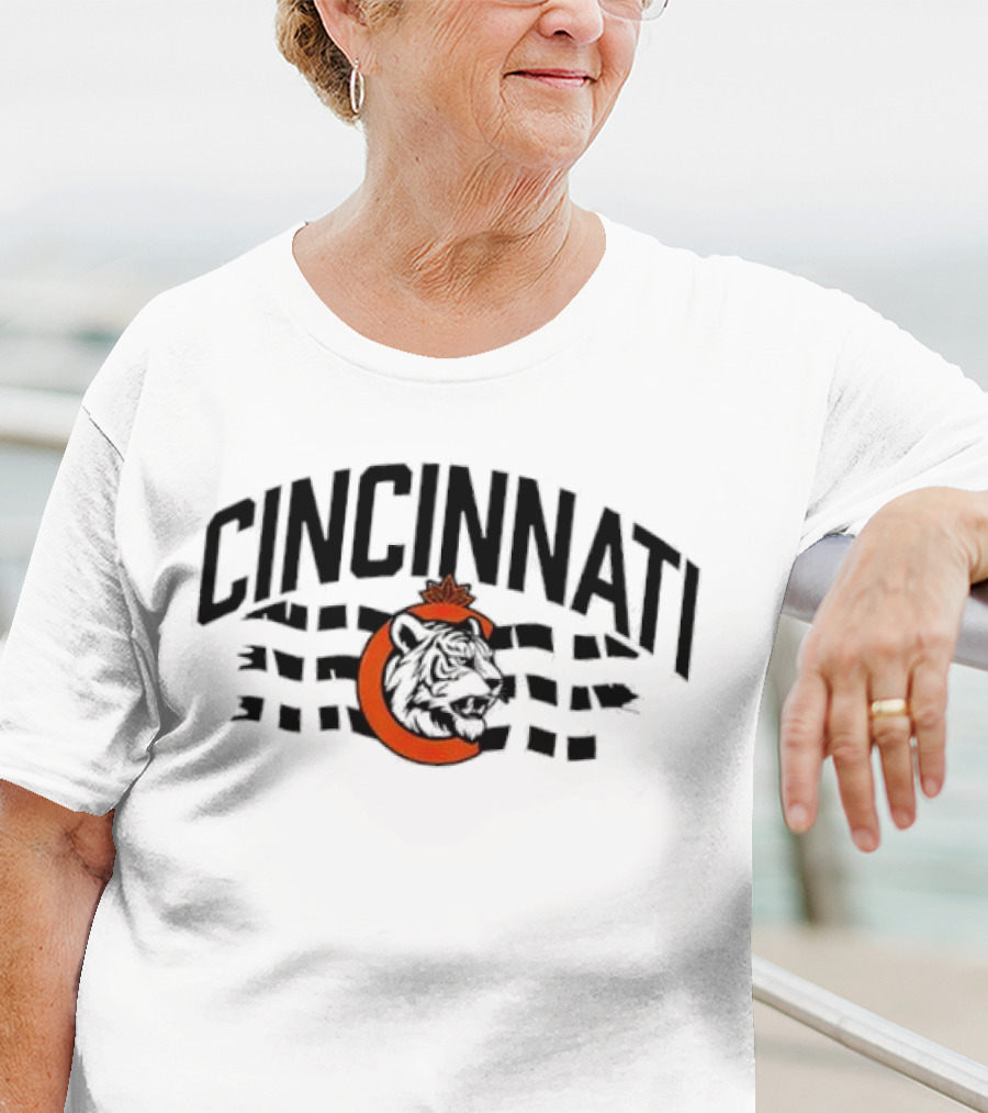 Cincinnati Bengals Tiger With Orange Leaf And Waving Stripes T-Shirt