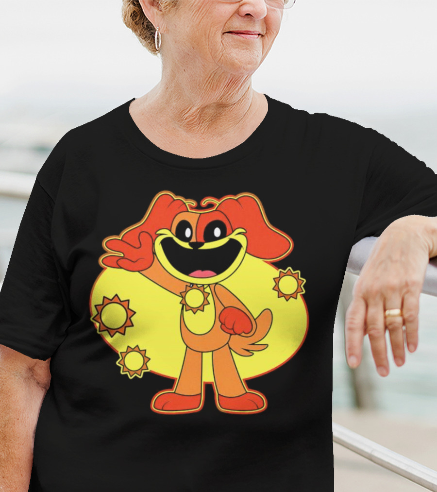 Dogday Smiling Critters Cheerful Cartoon Dog With Sun Icons T-Shirt