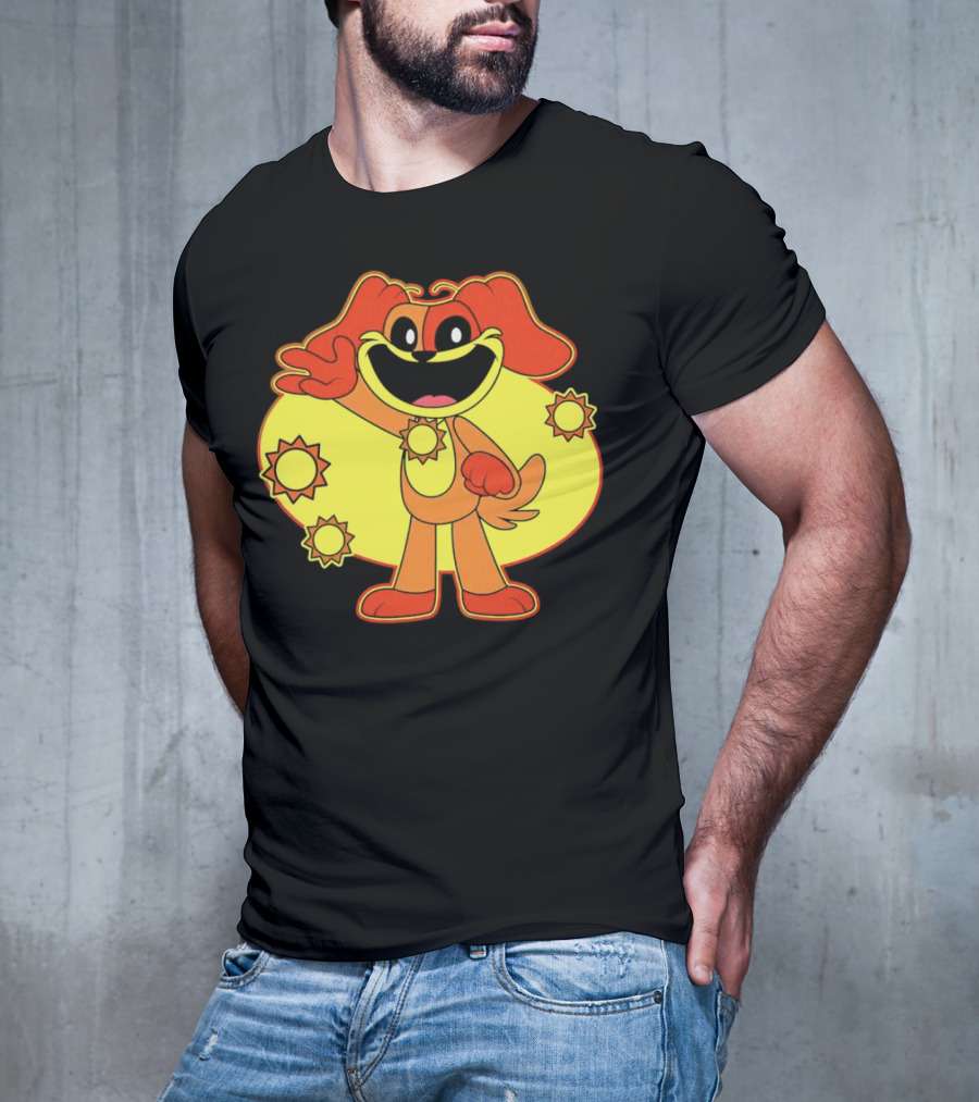 Dogday Smiling Critters Cheerful Cartoon Dog With Sun Icons T-Shirt