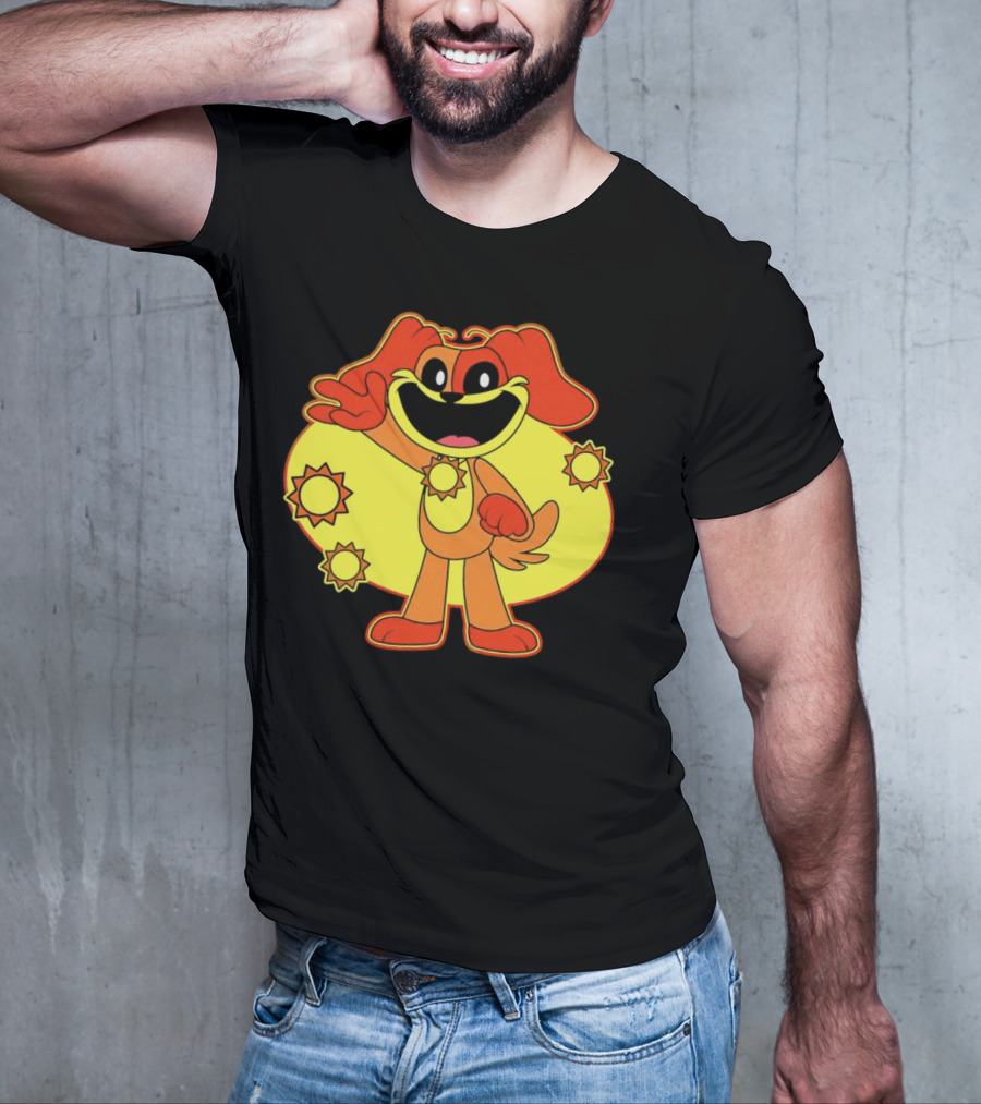 Dogday Smiling Critters Cheerful Cartoon Dog With Sun Icons T-Shirt