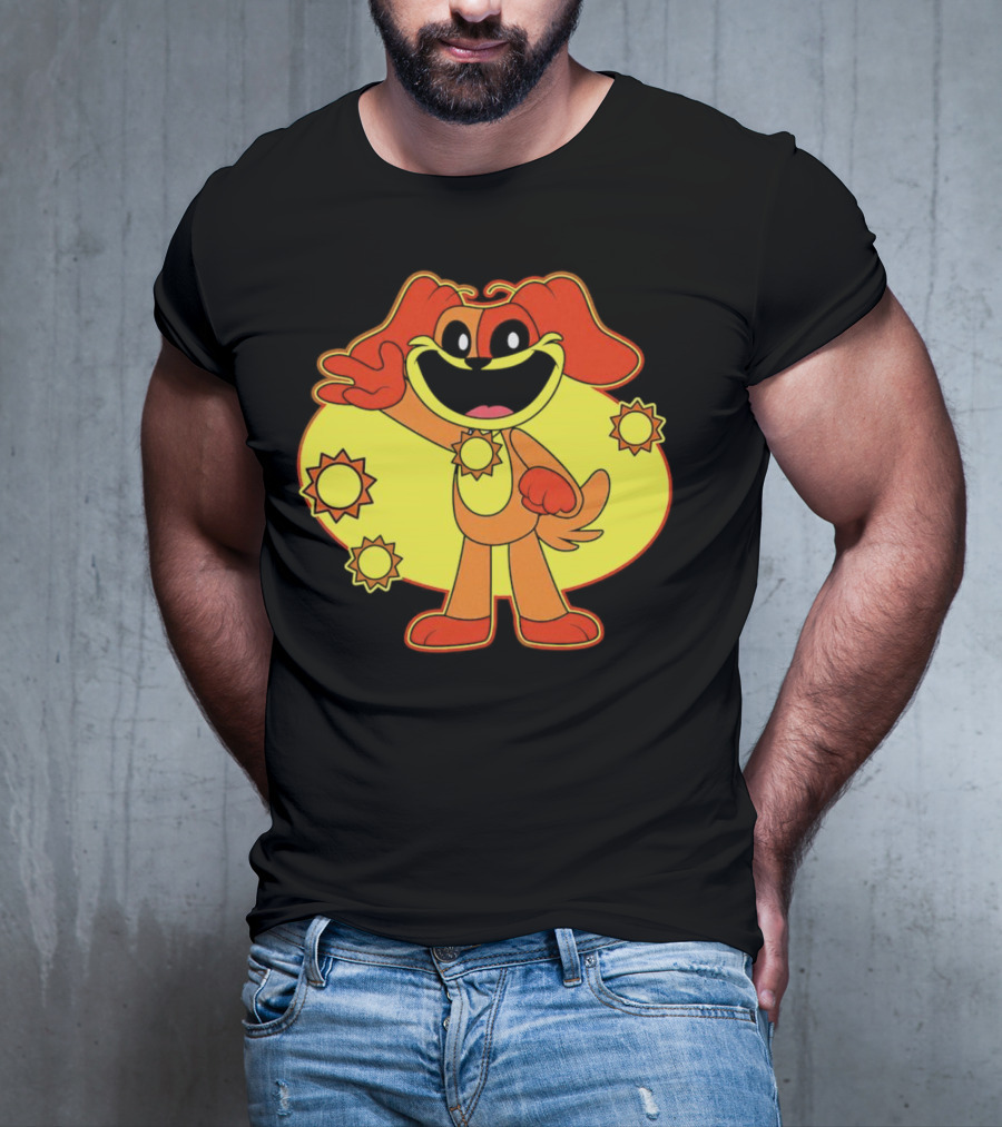 Dogday Smiling Critters Cheerful Cartoon Dog With Sun Icons T-Shirt