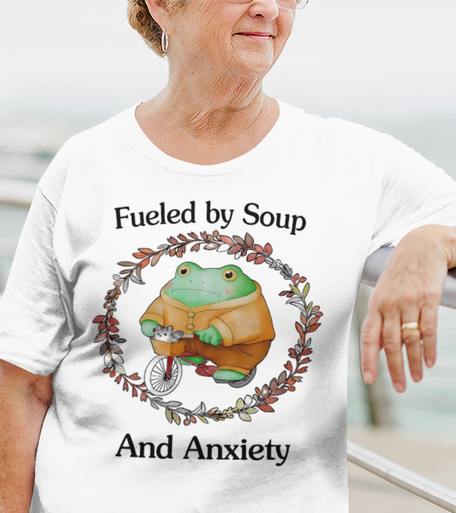 Fueled By Soup And Anxiety Frog Riding Bike T-Shirt