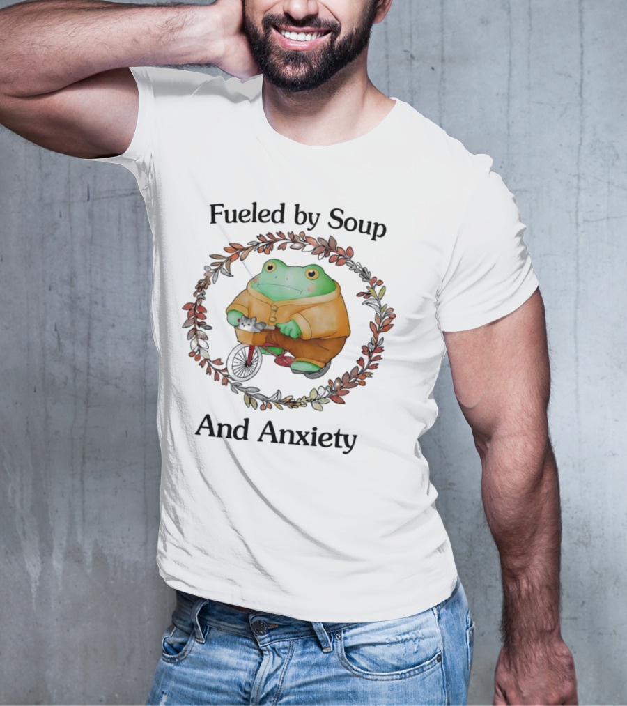 Fueled By Soup And Anxiety Frog Riding Bike T-Shirt