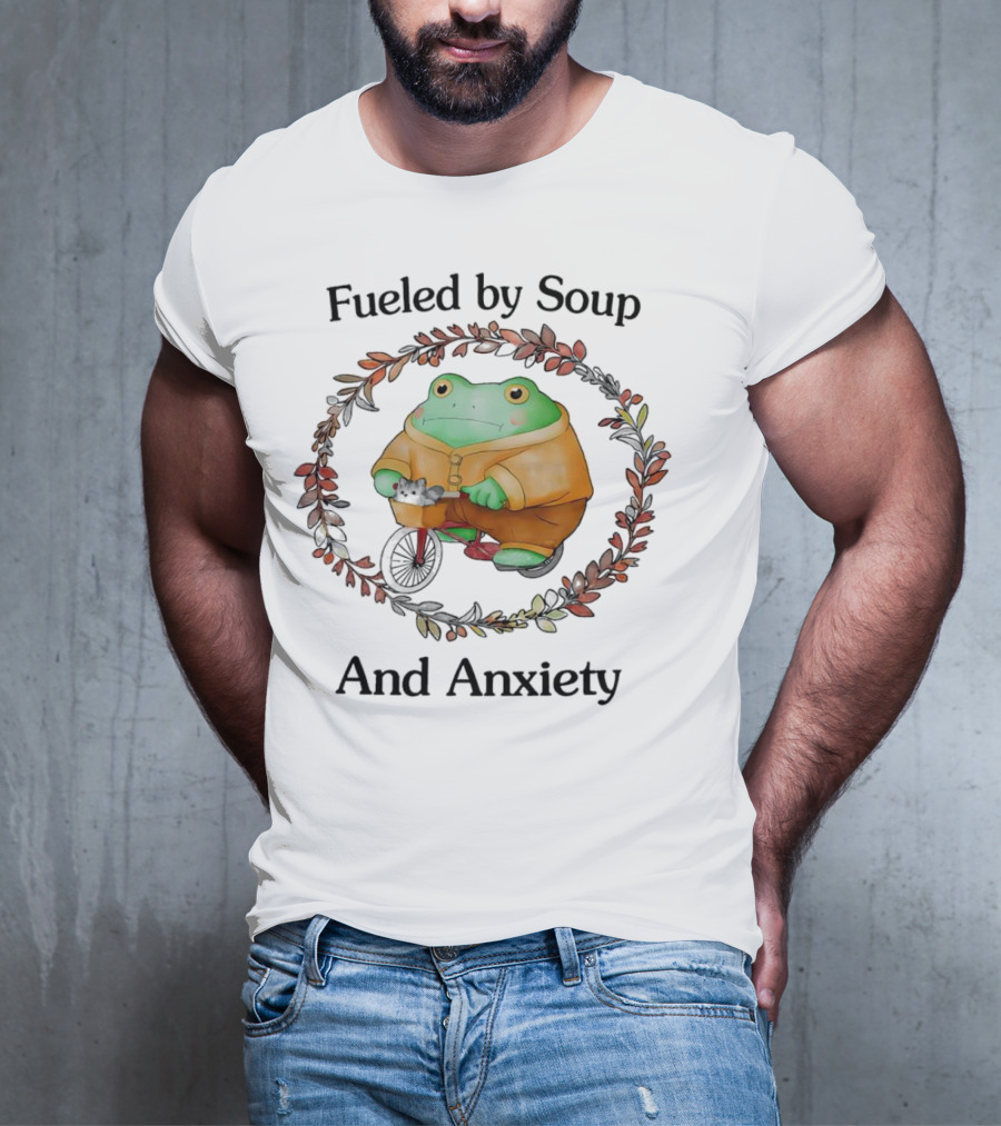 Fueled By Soup And Anxiety Frog Riding Bike T-Shirt