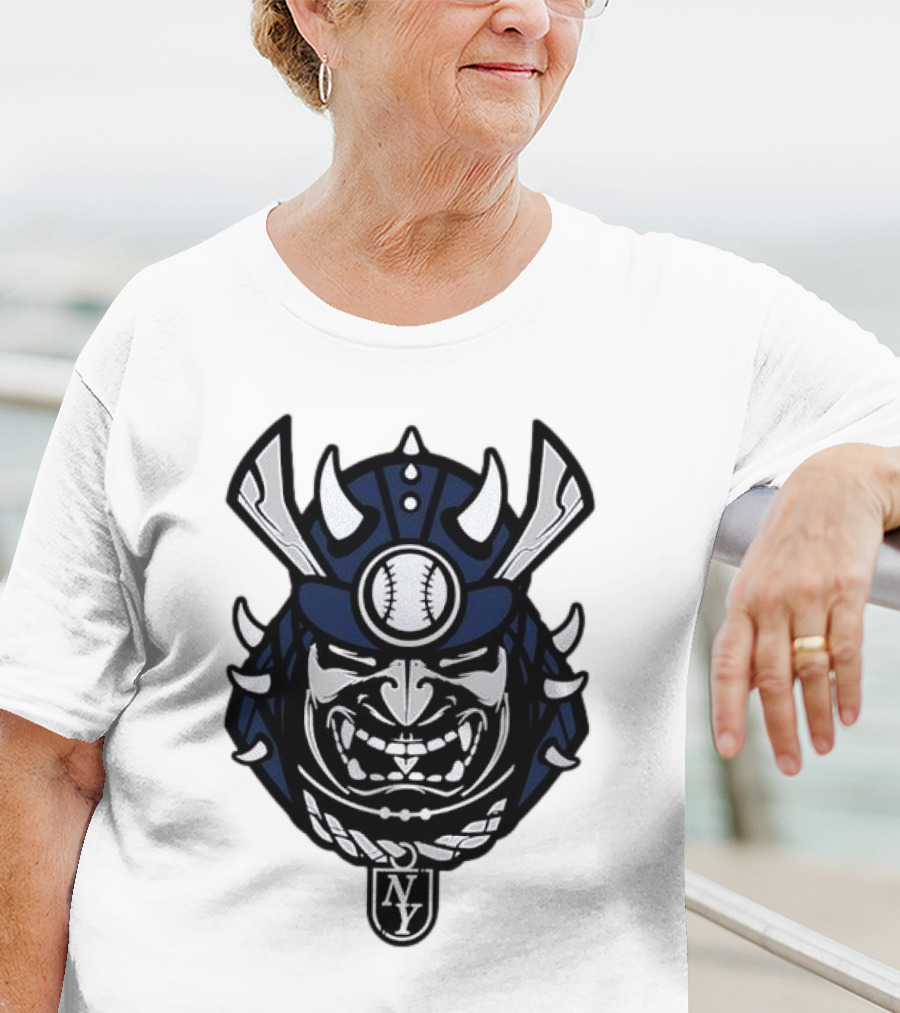 New York Yankees Samurai Helmet With Baseball And NY Initials T-Shirt