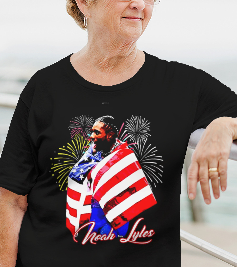 Noah Lyles With American Flag Fireworks T-Shirt