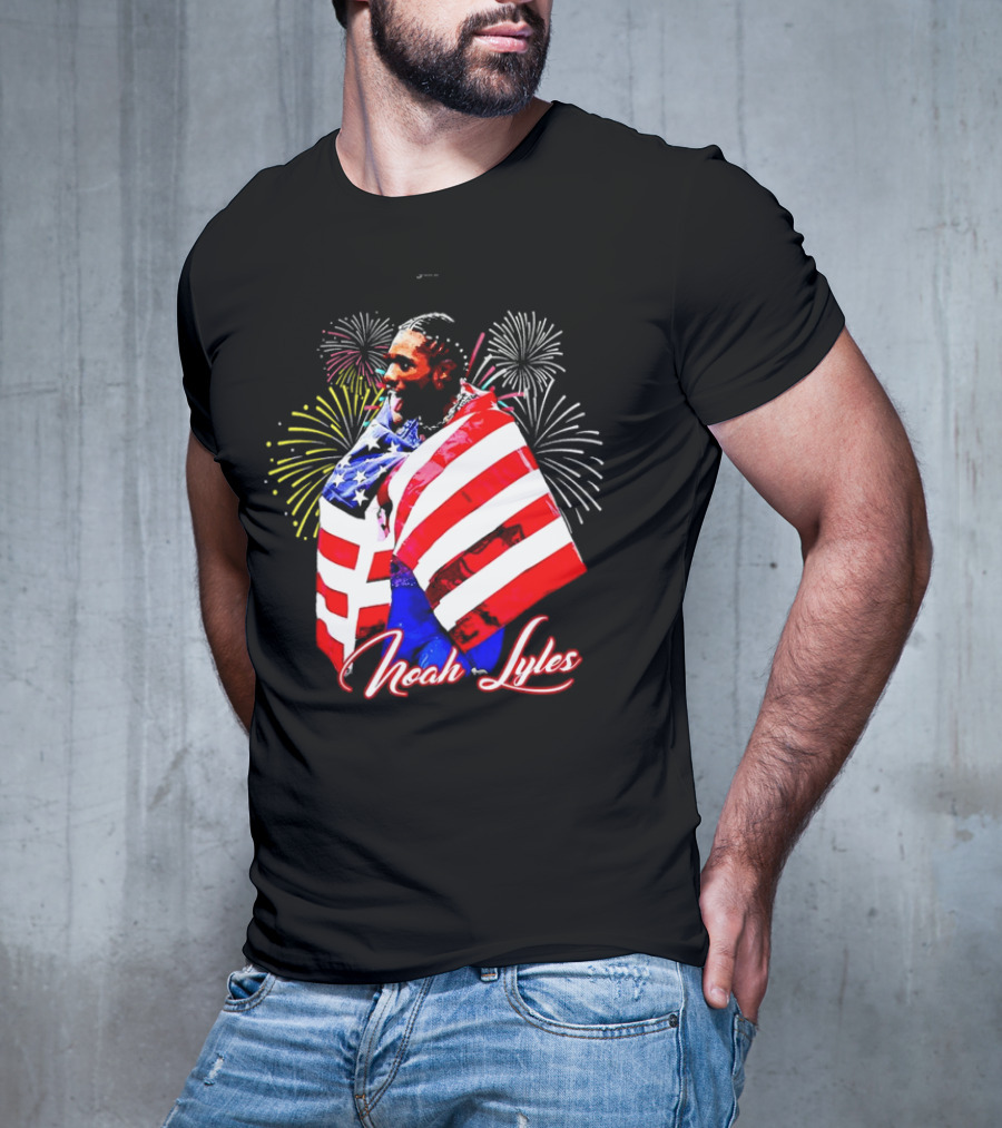 Noah Lyles With American Flag Fireworks T-Shirt