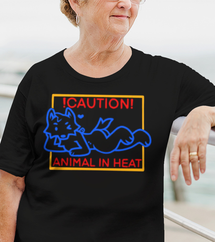 Caution Animal In Heat Neon Sign Playful Fox Character T-Shirt