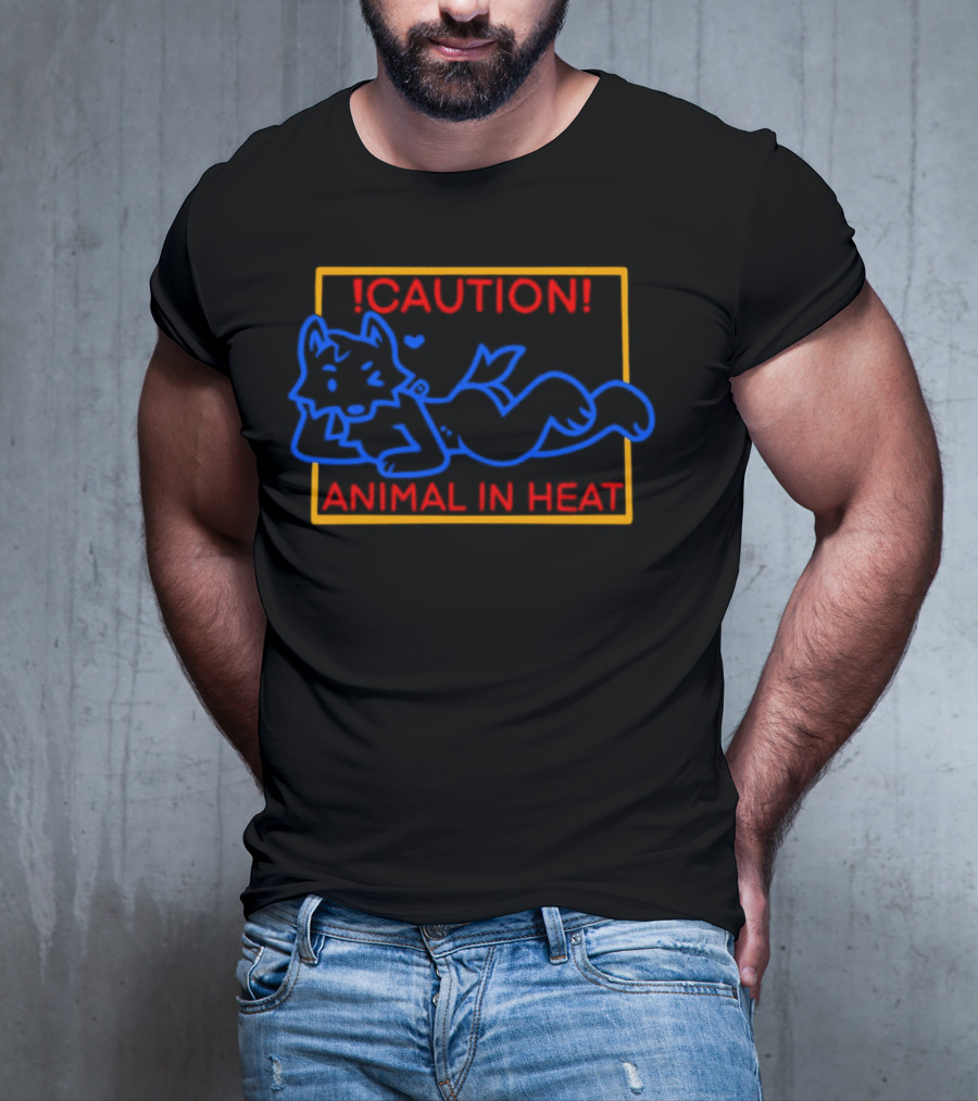 Caution Animal In Heat Neon Sign Playful Fox Character T-Shirt