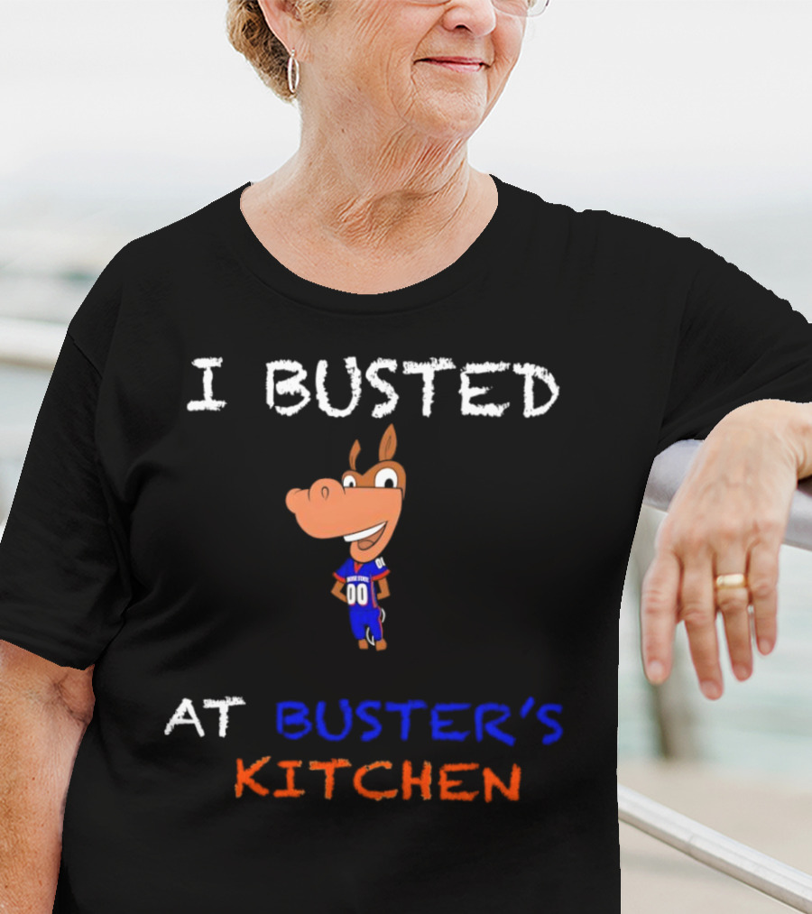 I Busted At Buster’s Kitchen Football Horse Mascot T-Shirt